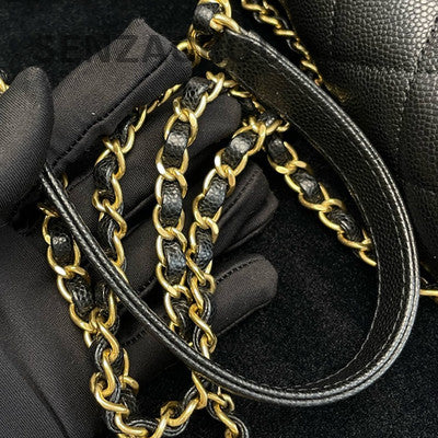 Chanel CC Logo Saddle Bag Black Gold Chain Shoulder Crossbody Bag