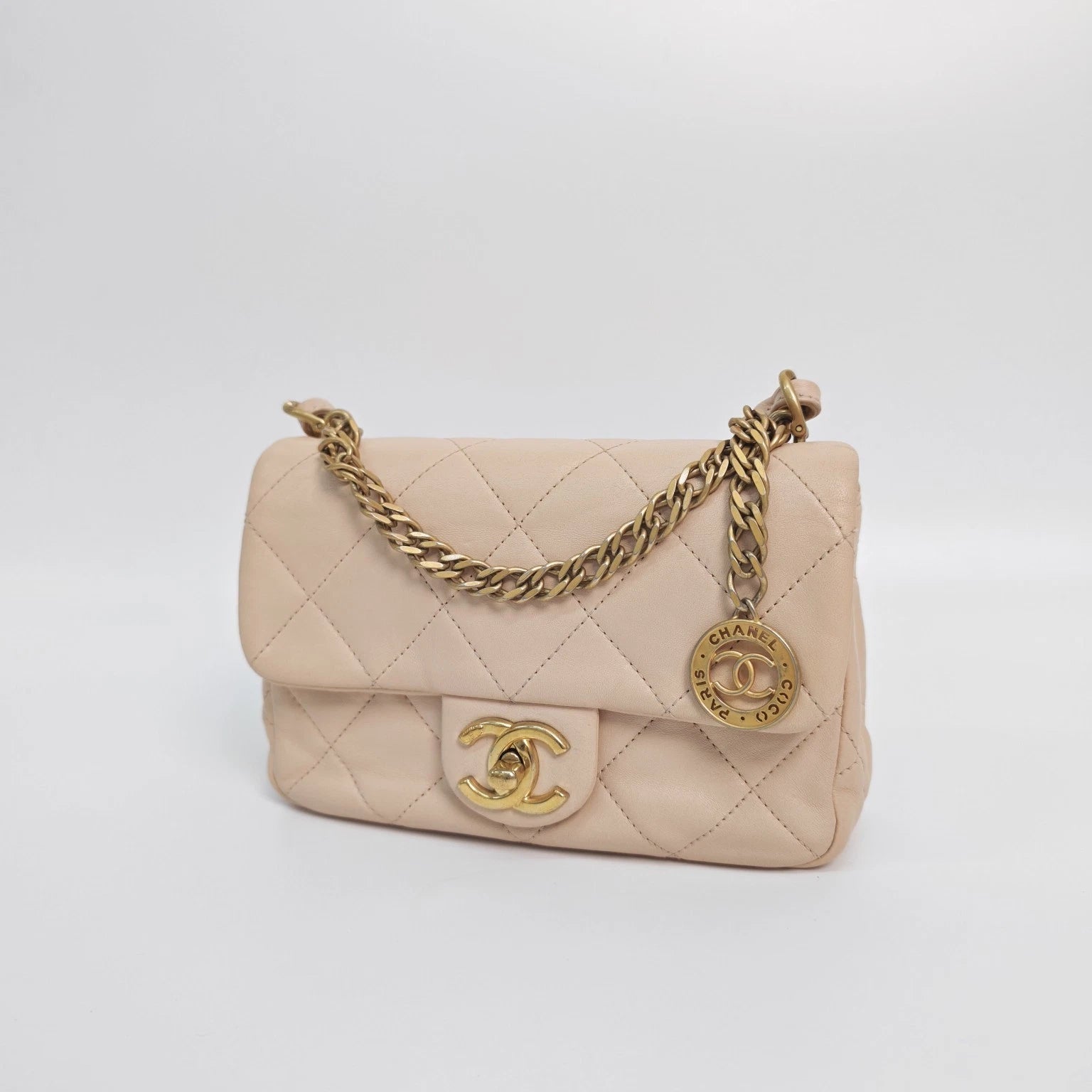 CHANEL 23S Apricot Pink Mini CF Handbag Crossbody Bag For Women