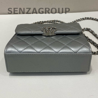 Chanel Kelly Silver Gray Quilted Chain Crossbody Shoulder Bag