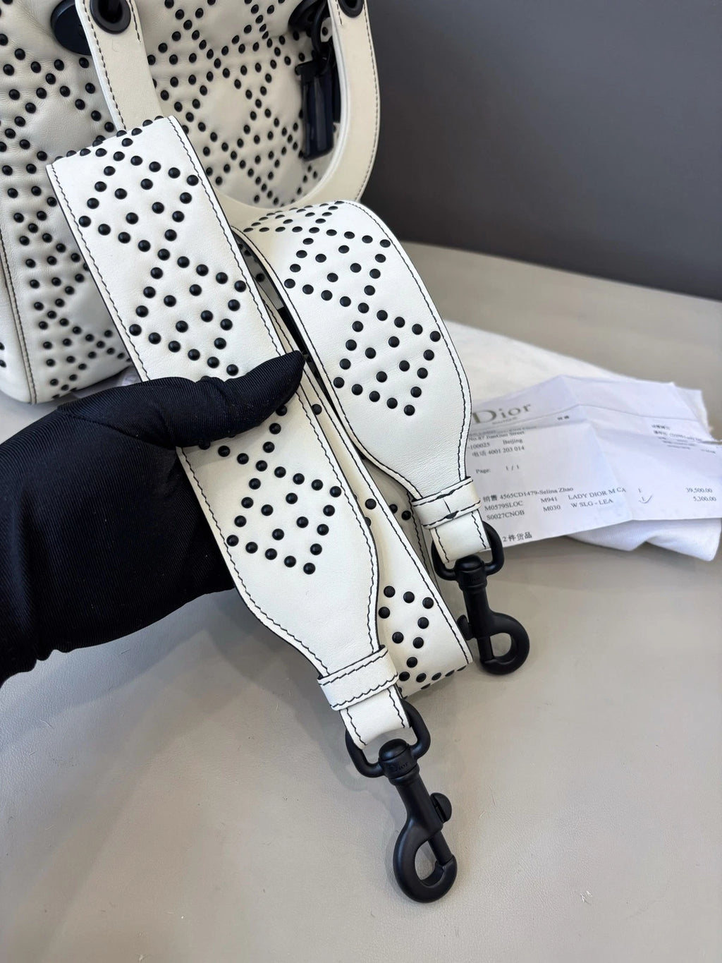 Dior Lady Dior Black White Handbag Excellent