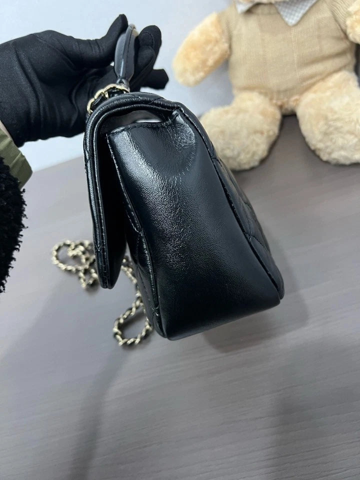 CHANEL Black Gold Leather Top Handle Crossbody Bag For Women