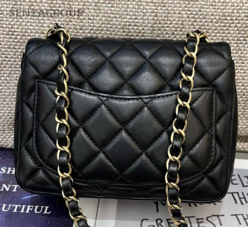 Chanel Classic Flap Lambskin Chain Shoulder Bag Crossbody Black Gold Women