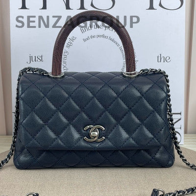 Chanel Coco Handle Small Dark Blue Silver Hardware Shoulder Bag Women