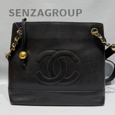 Chanel Gold Ball Zipper Tote Shoulder Crossbody Bag Black Gold
