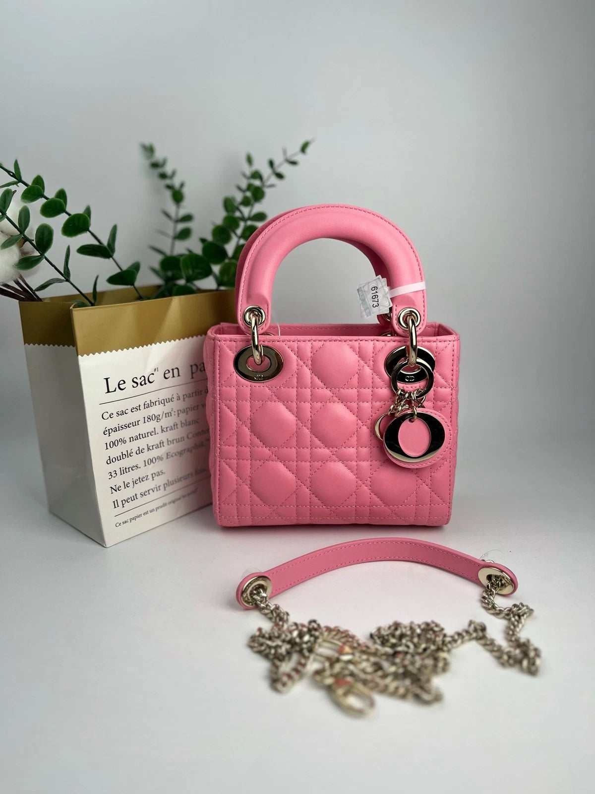 Dior Lady Dior Pink Handbag Top Handle Excellent