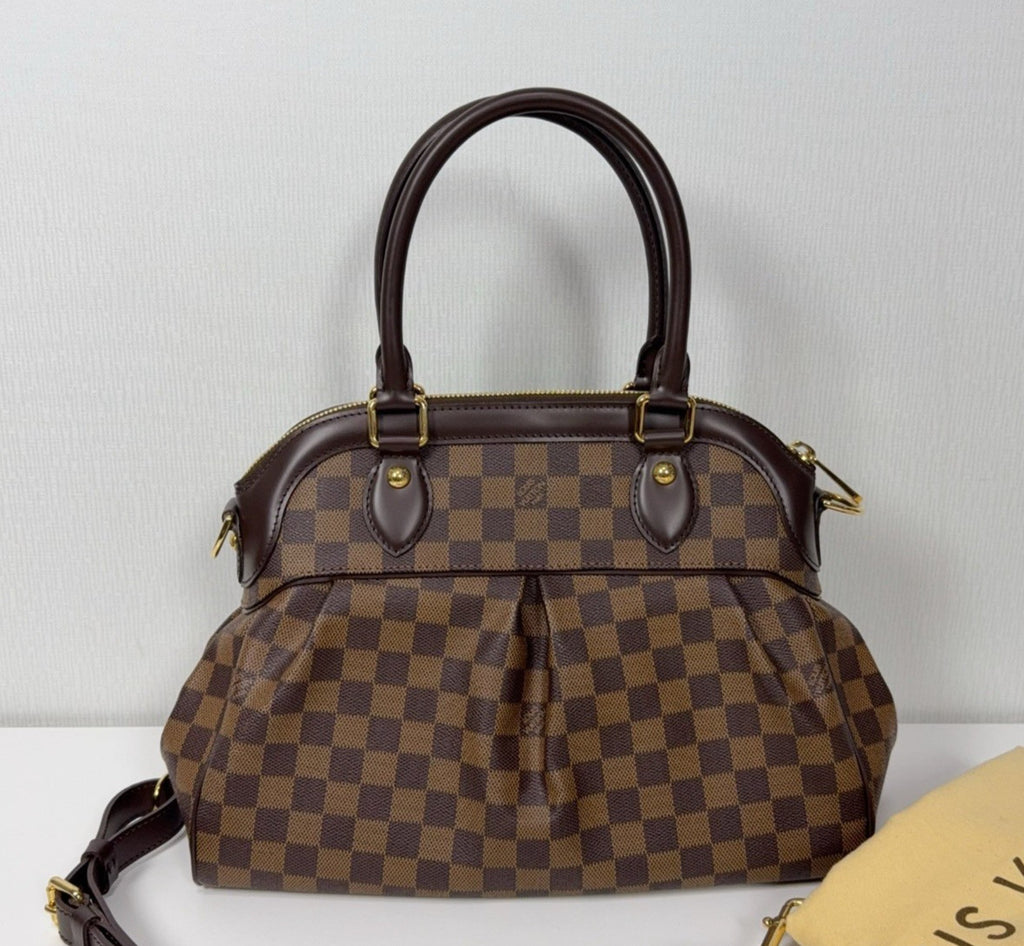 Louis Vuitton Trevi Damier Ebene Top Handle Shoulder Bag Brown Gold Women