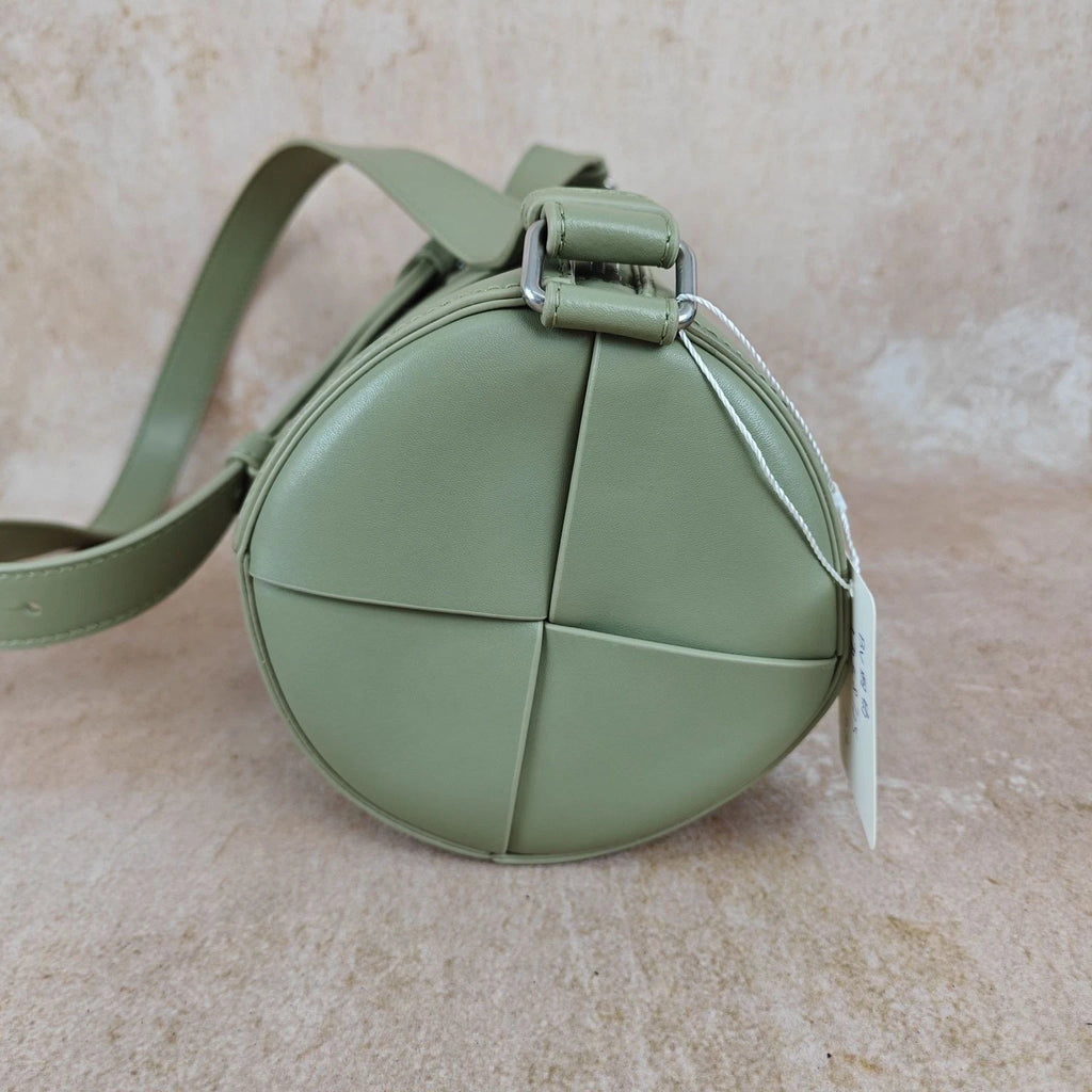 Bottega Veneta Light Green Woven Leather Cylinder Crossbody Bag Women