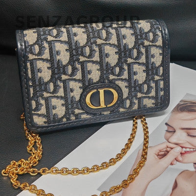 Dior Montaigne Nano Monogram Chain Shoulder Bag Black Gold Women's