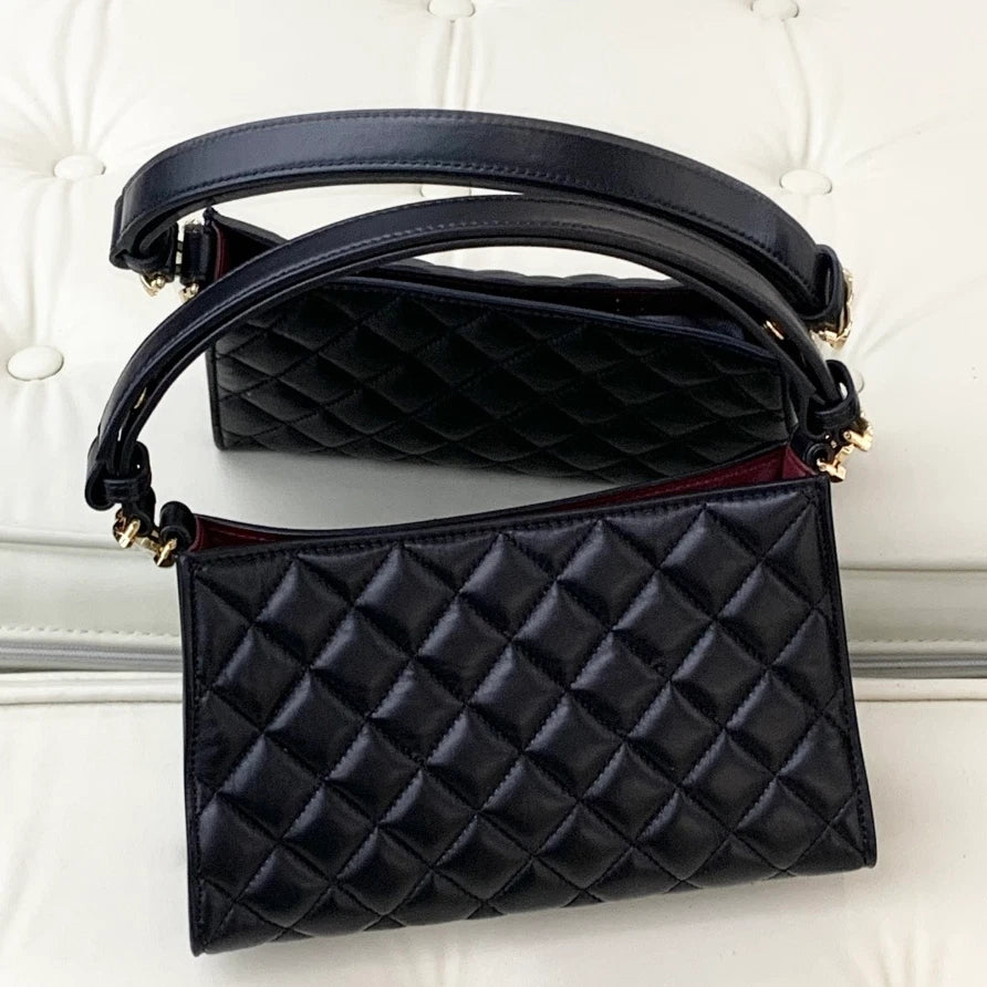 Chanel Hobo Lambskin Top Handle Shoulder Bag Black Gold Hardware Women S
