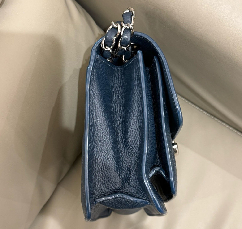 Chanel Cuba Calfskin Chain Shoulder Bag Crossbody Navy Silver Women Classic