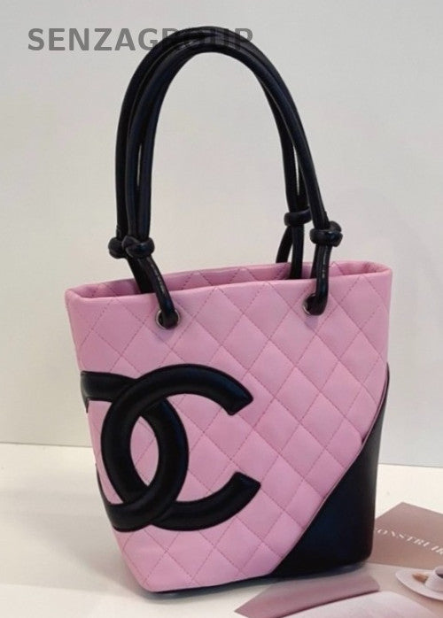 Chanel Cambon Mini Black Pink Tote Handbag Used Women Classic Designer