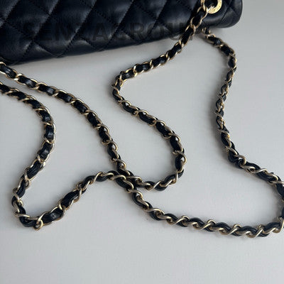 Chanel Black Gold Quilted Accordion Chain Shoulder Bag Classic Women