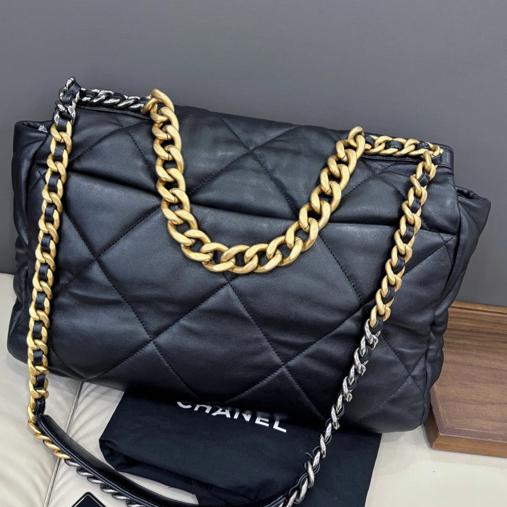 Chanel 19Bag GM Chain Shoulder Bag Crossbody Black Gold Women Classic Fashion