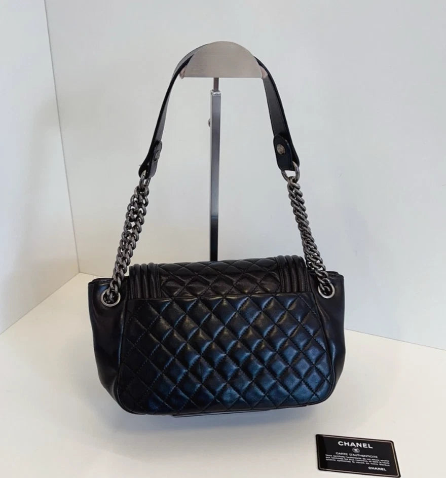 Chanel Leboy Tote Diamond Shoulder Bag Chain Black Women Fashion