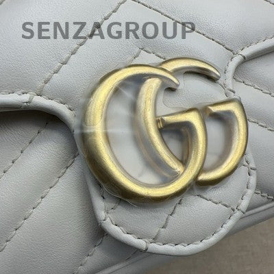 Gucci Marmont Mini Chain Shoulder Bag in White Gold - Classic Women's