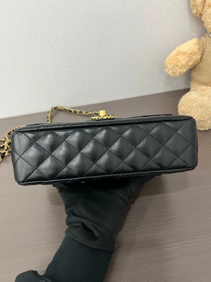CHANEL Black Gold Rhinestone Handle CF Crossbody Bag For Women