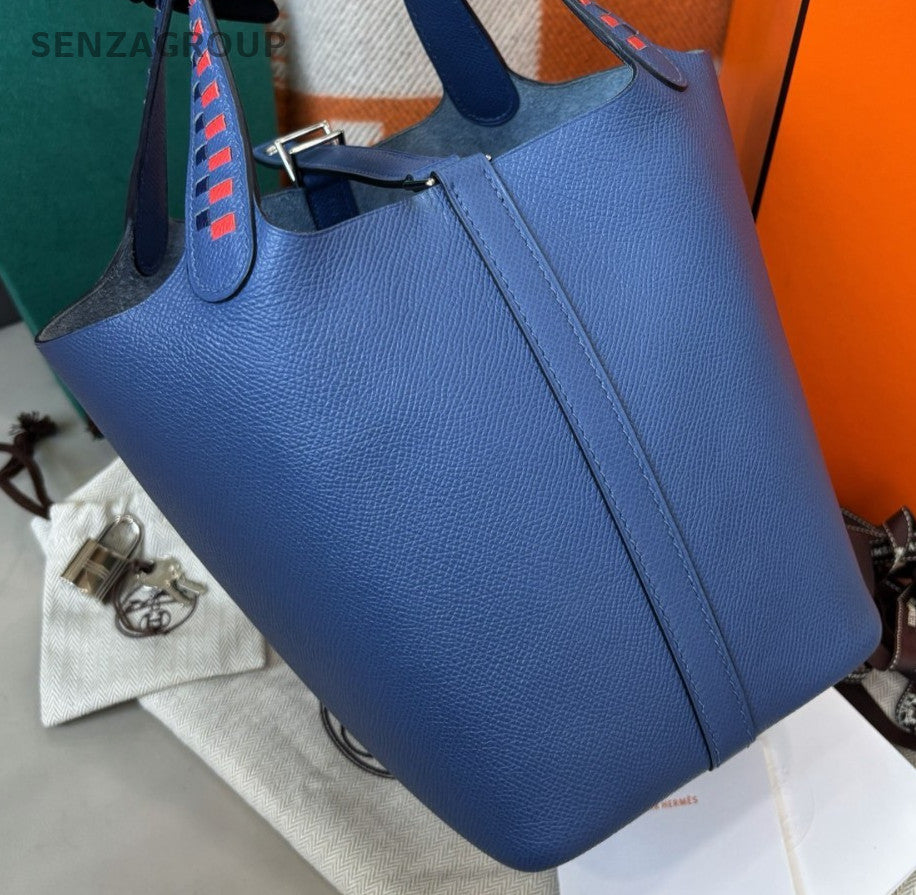 Hermes Picotin18 Epsom Top Handle Bag Blue Silver Used Women Classic