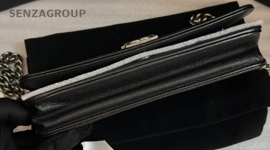 Chanel Leboy WOC Chain Shoulder Bag Crossbody Black Silver Women Classic