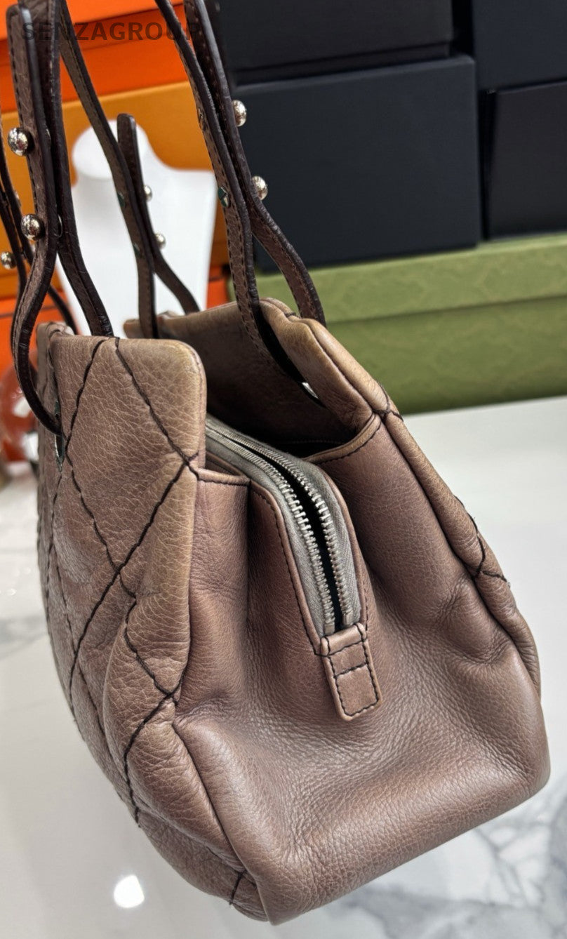 CHANEL Leather single-shoulder bag tote Brown