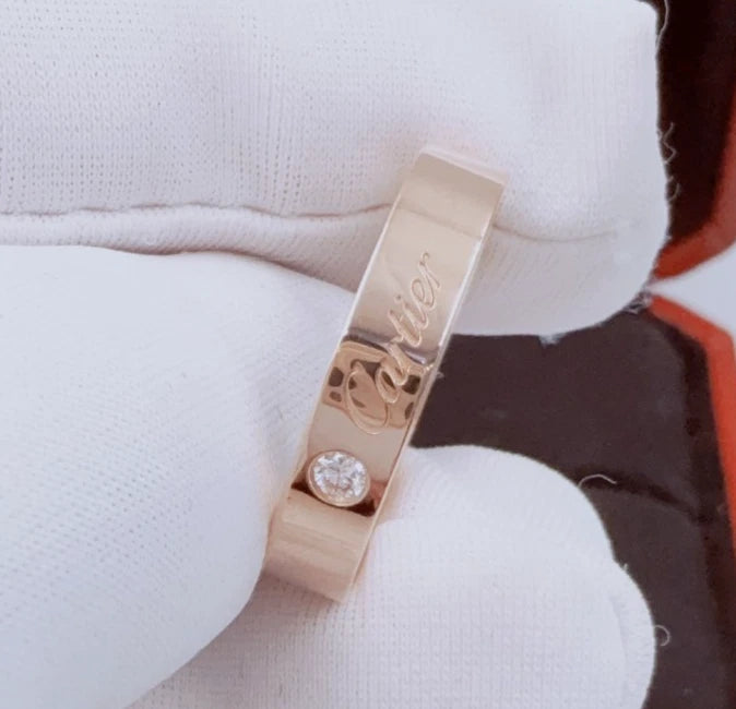 Cartier C DE Cartier 18k Rose Gold Band Ring with 1 Diamond EU56/US7.5