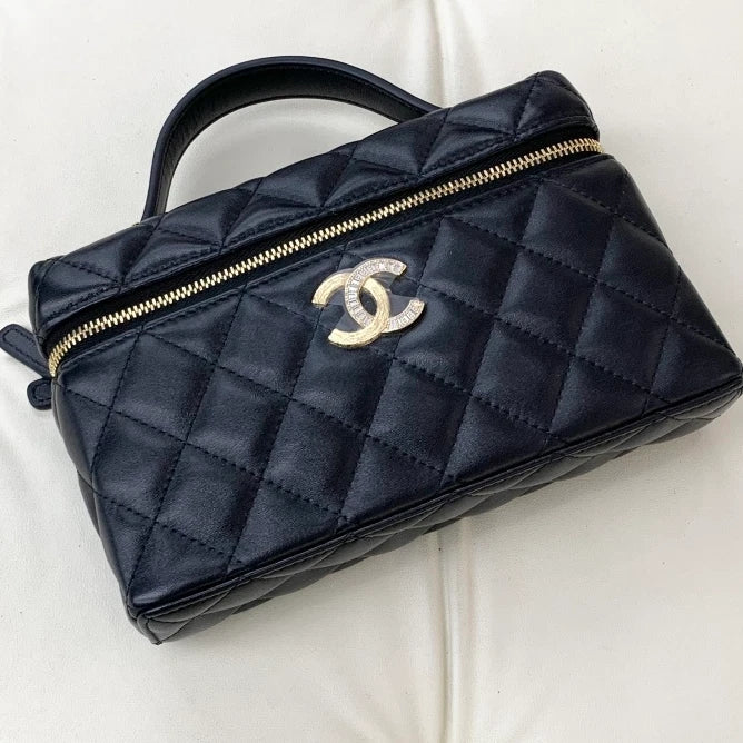 Chanel Lambskin Chain Top Handle Crossbody Bag Black Gold Hardware Women S