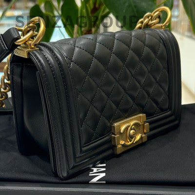 Chanel Le Boy Small Quilted Black Gold Calfskin Chain Shoulder Bag