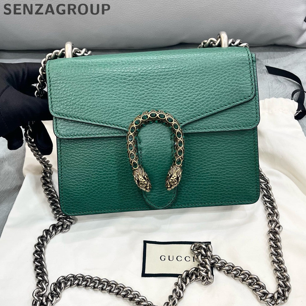 Gucci Dionysus Small Green Silver Leather Chain Shoulder Bag Women
