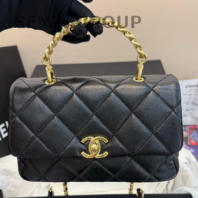 Chanel Classic Black Gold Quilted Chain Shoulder Crossbody Handbag