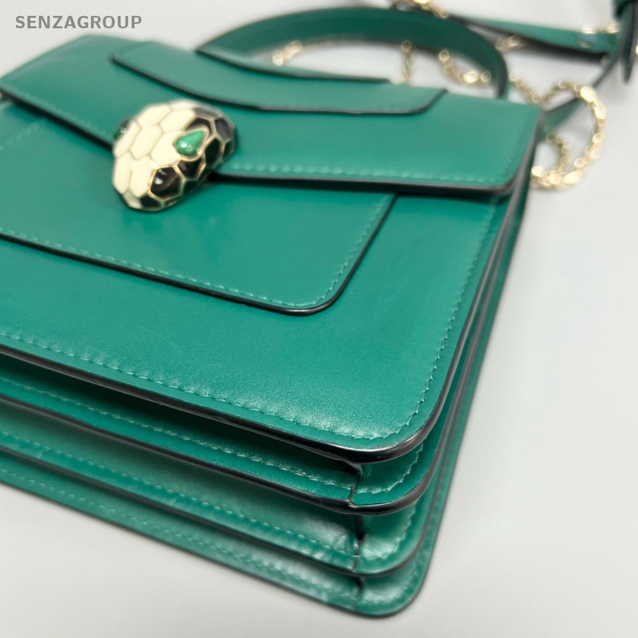 Bvlgari Serpenti PM Top Handle Bag Crossbody Green Gold Women Fashion