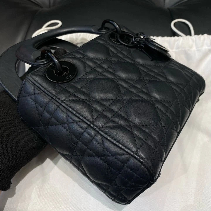 Dior Lady Dior Black Crossbody Top Handle Excellent