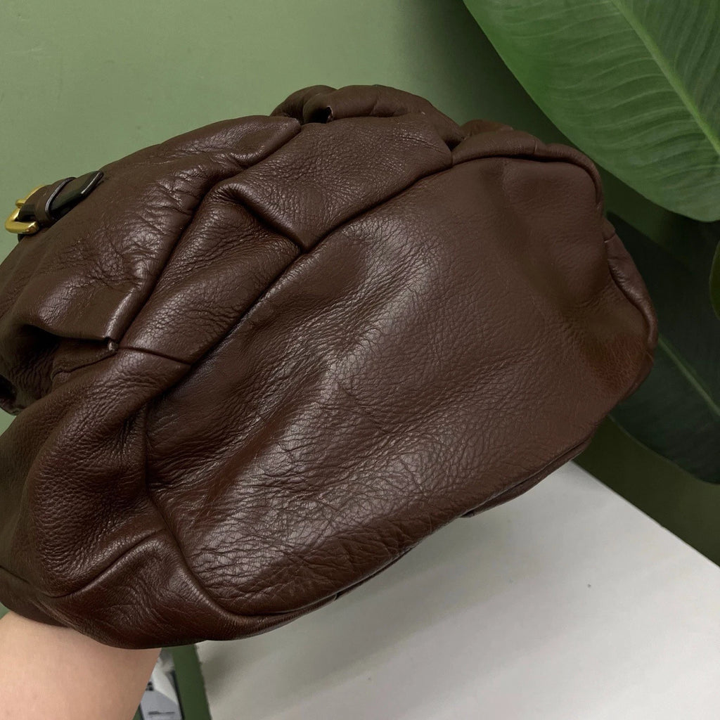Prada Cervo Shine Hobo Tote Top Handle Bag Shoulder Bag Brown Women