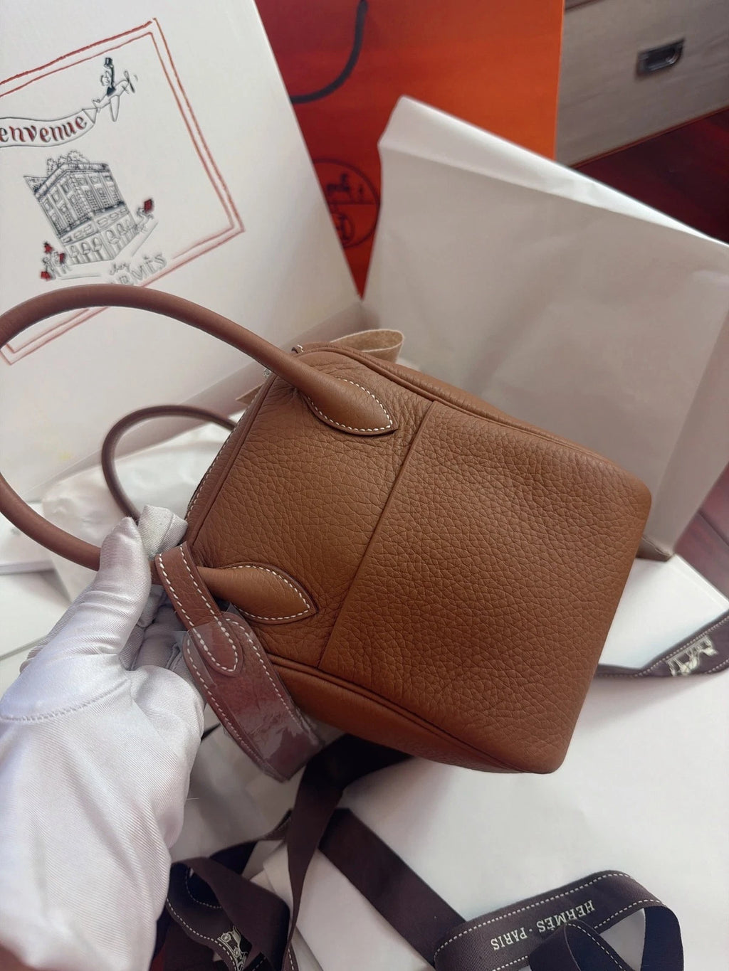 New Hermes Lindy26 Togo Leather Brown Handbag Shoulder Bag Silver Hardware