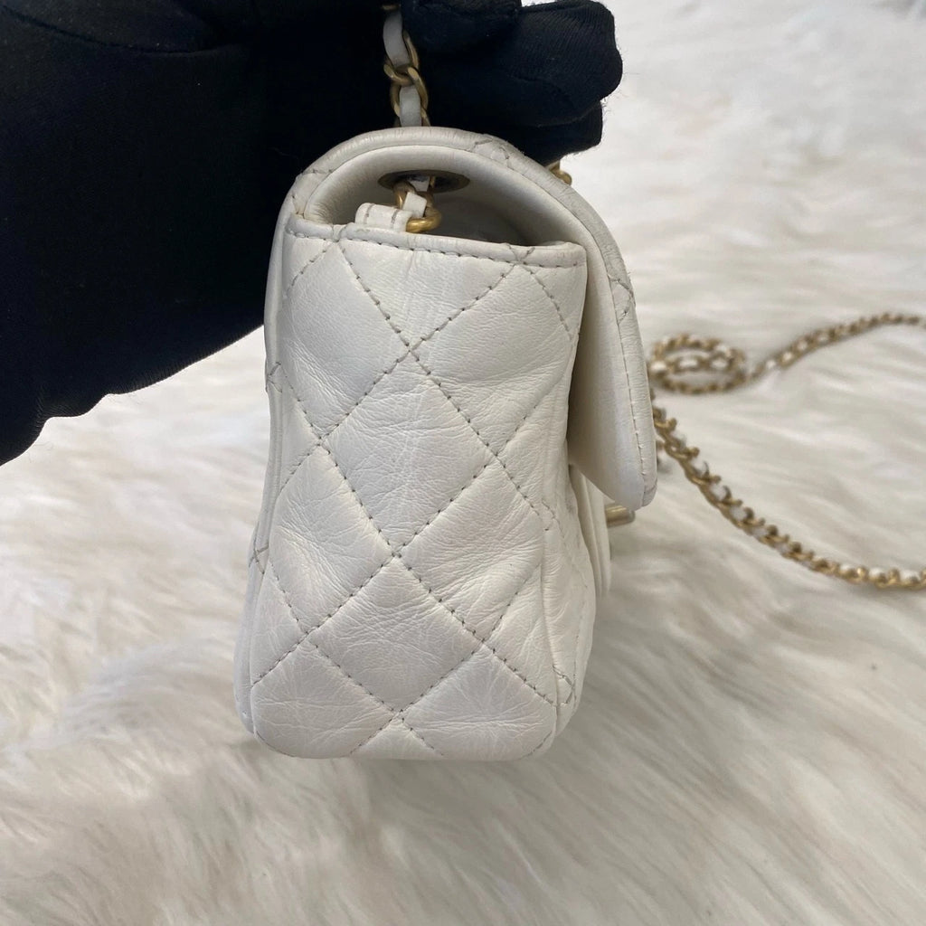 Chanel Gold Ball Mini Chain Shoulder Crossbody Bag White Gold Classic Women