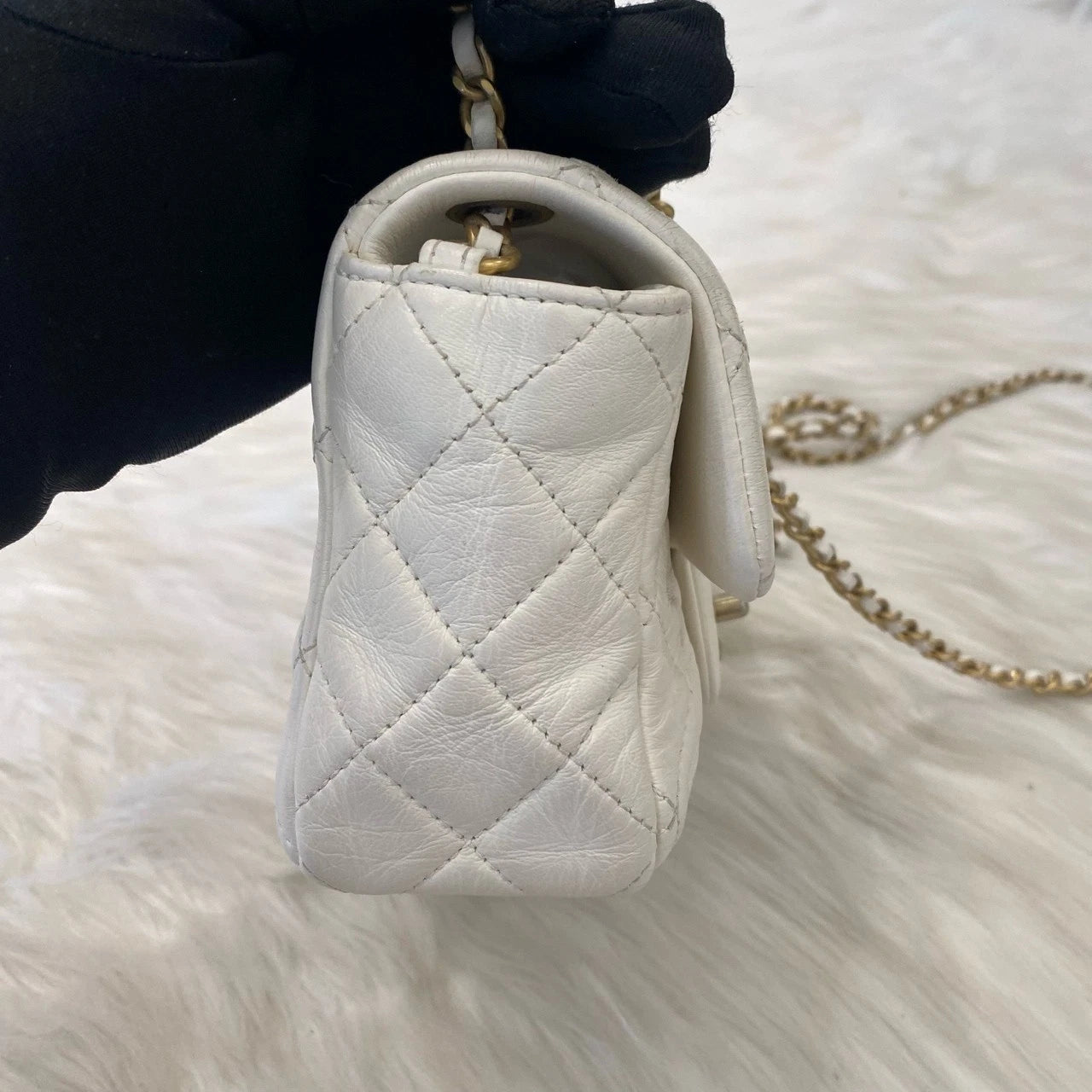 Chanel Gold Ball Mini Chain Shoulder Crossbody Bag White Gold Classic Women