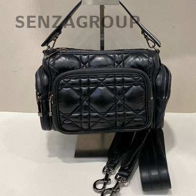 Dior Cannage Leather Camera Bag Black Silver Crossbody Shoulder Bag