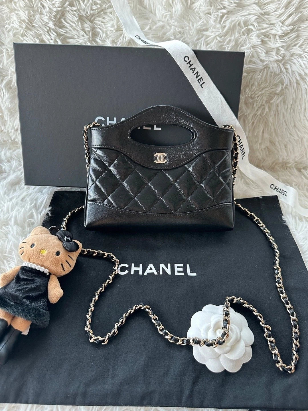 CHANEL 31Bag Nano Black Gold Crossbody Shoulder Handbag For Women