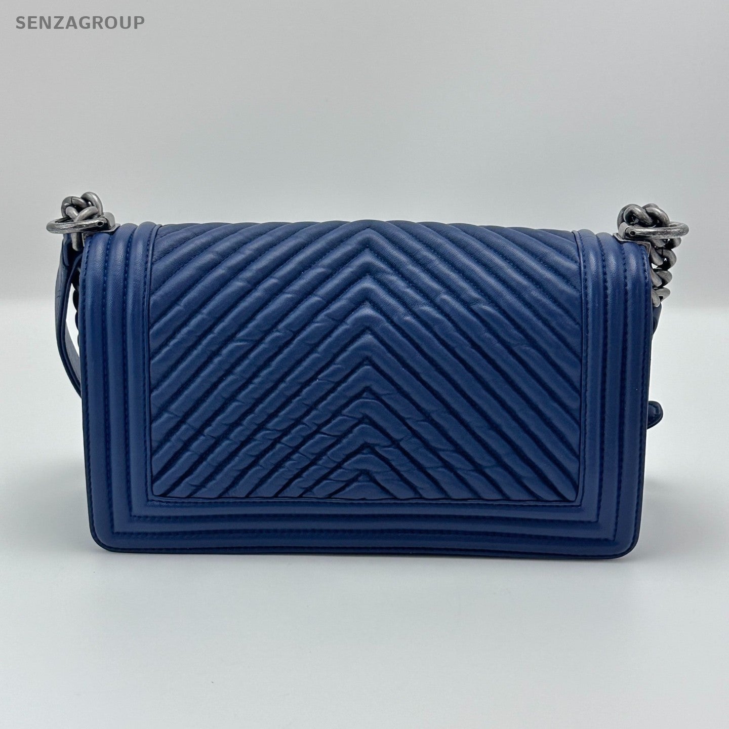 Chanel Leboy MM V-shaped pattern Chain Shoulder bag Blue Silver Women Classic