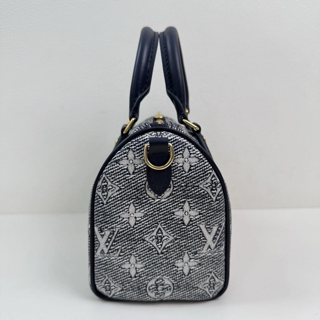 Louis Vuitton Speedy 20 Handbag Crossbody Bag Navy Blue Monogram