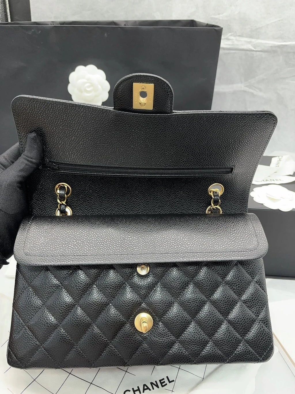 Chanel CF Medium Black Leather Shoulder Bag For Women
