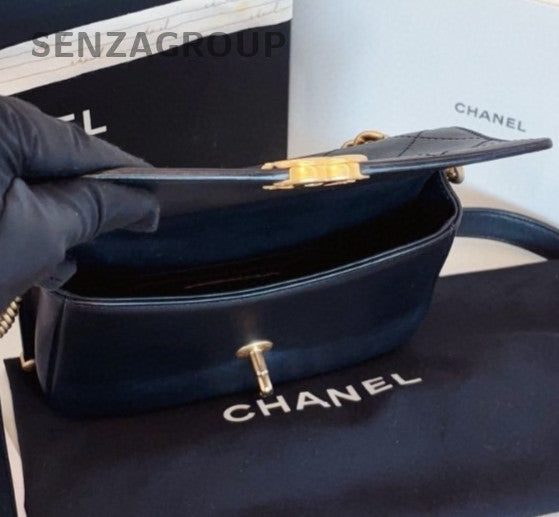 Chanel Cuba Calfskin Chain Top Handle Bag Crossbody Black Gold Women Classic