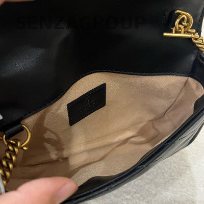 Gucci GG Marmont Matelassé Mini Chain Shoulder Bag Black Gold