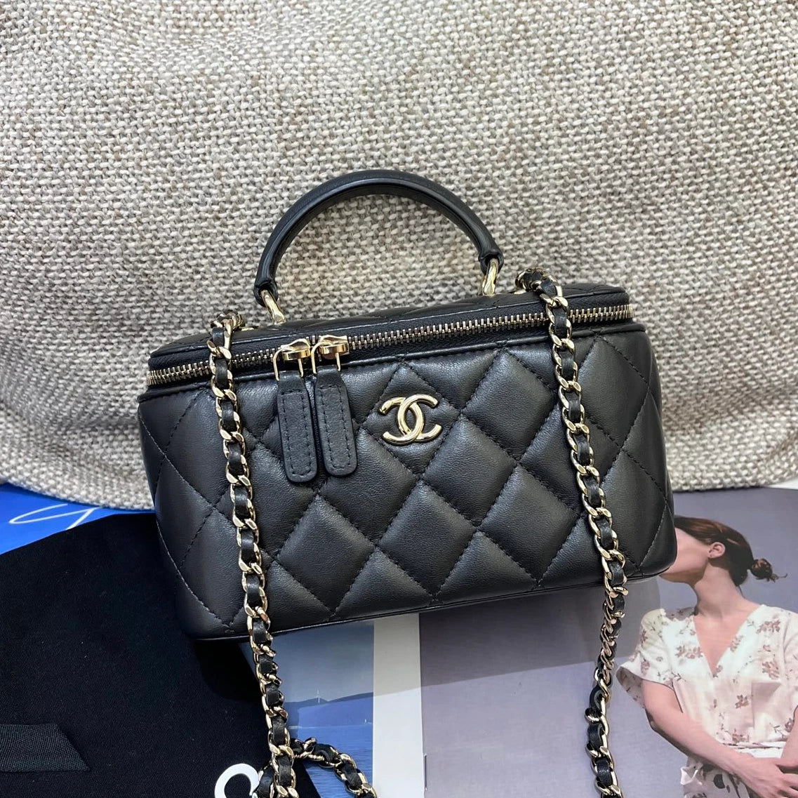 Chanel Trendy CC Lambskin Chain Top Handle Crossbody Gray Gold Women Classic