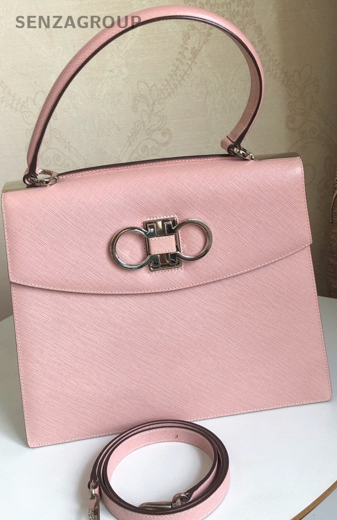 Salvatore Ferragamo Kelly Cross-Grain Leather Top Handle Shoulder Crossbody Bag