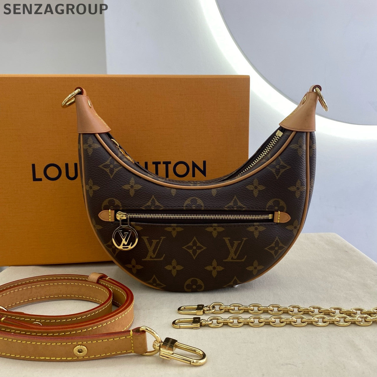 Louis Vuitton Loop Monogram Chain Shoulder Crossbody Bag Brown