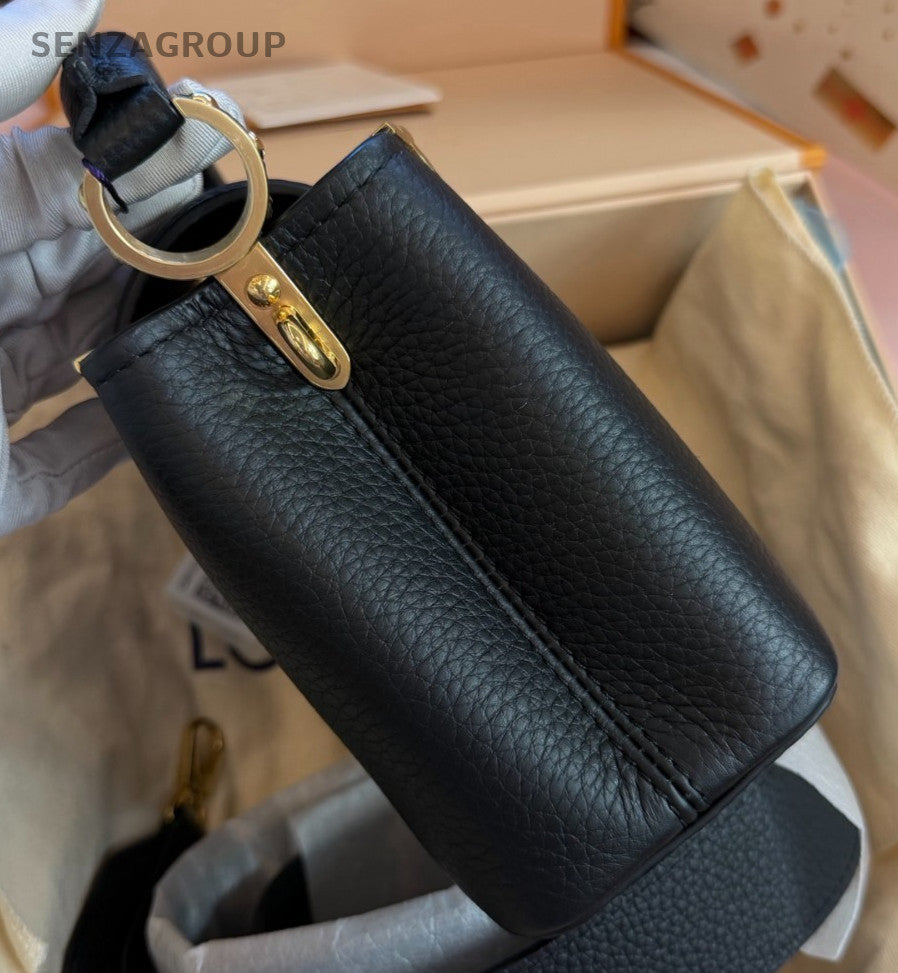 Louis Vuitton Capucines Mini Top Handle Bag Crossbody Black Gold Women Classic