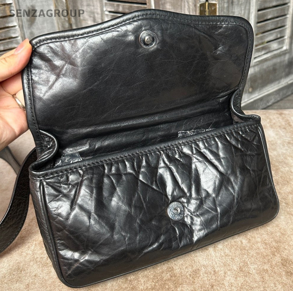 Chanel Diamond Calfskin Crossbody Black Silver Used Women Classic