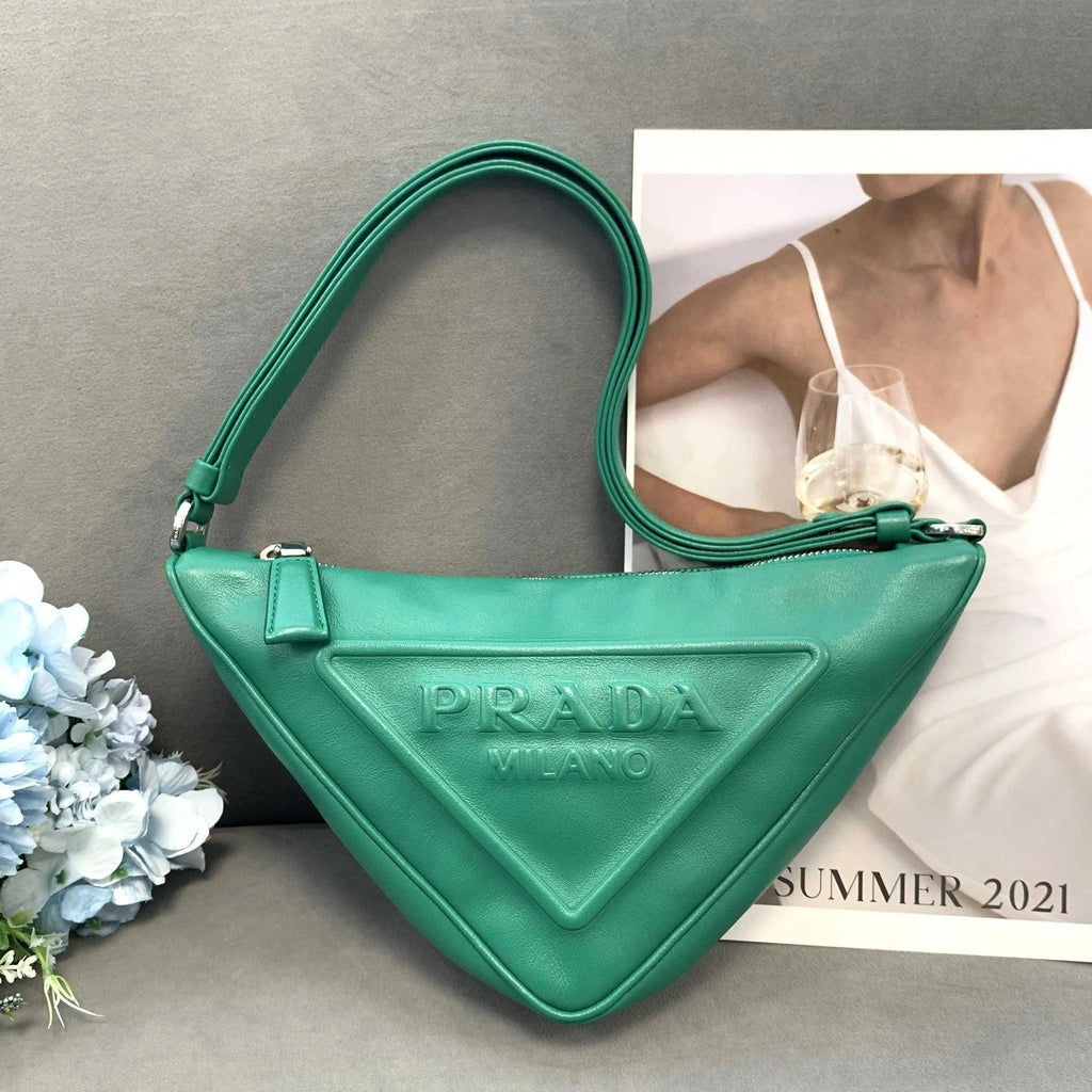 Prada Leather Triangle Embossed Logo Women Shoulder Underarm Bag