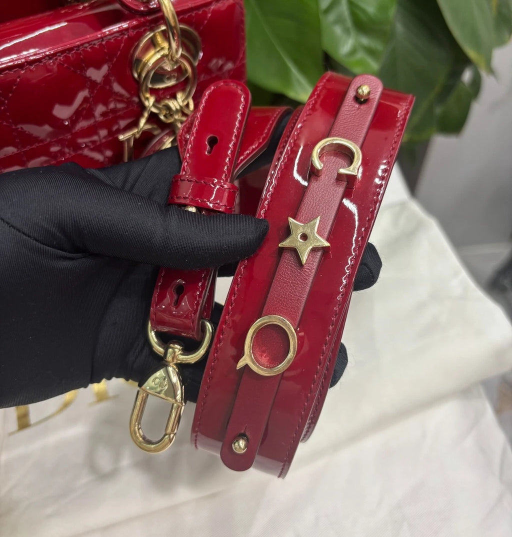 Dior Lady Dior Red Shoulder Bag Top Handle Excellent