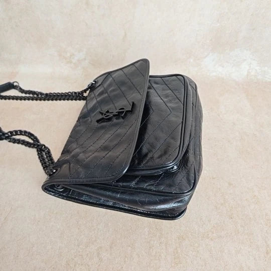 YSL Niki Medium soBlack Leather Crossbody Shoulder Bag For Women