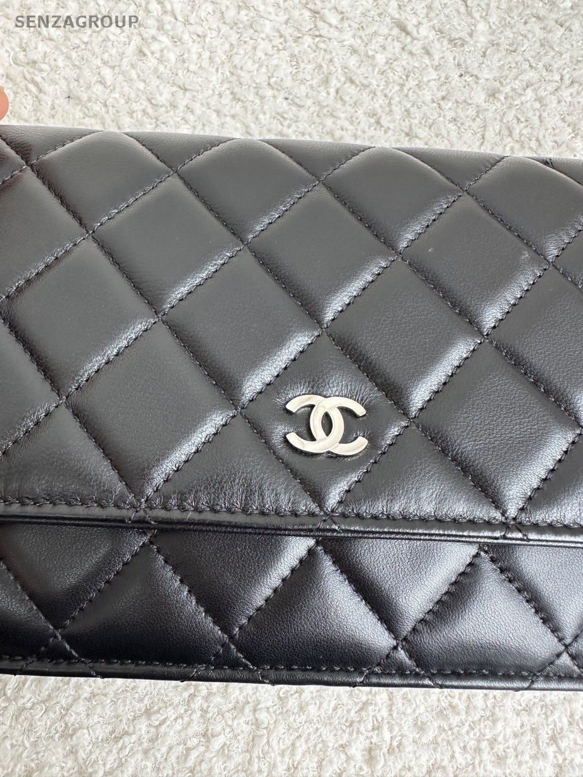 CHANEL Woc Lambskin Diamond Pattern Chain Shoulder bag Black Silver Women